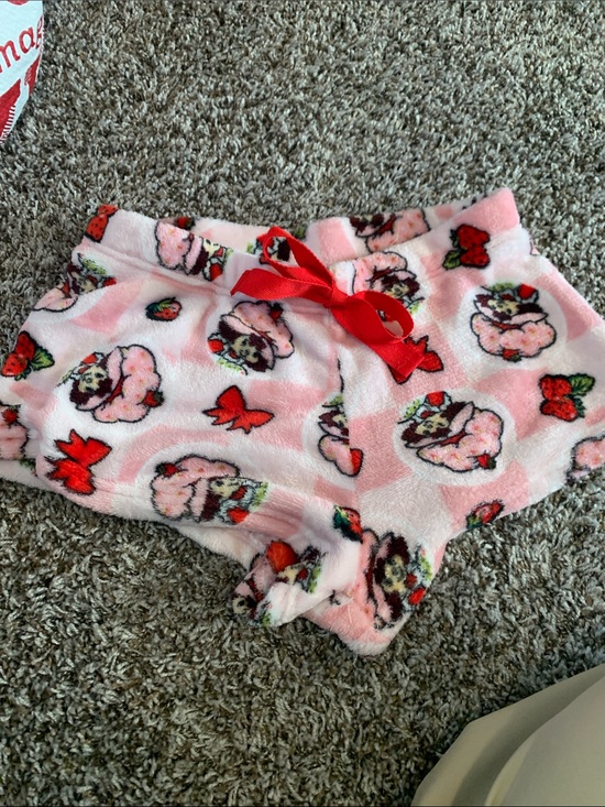 Strawberry Shortcake Other - Plush Floral & Strawberry Sleep Shorts with Red Bow